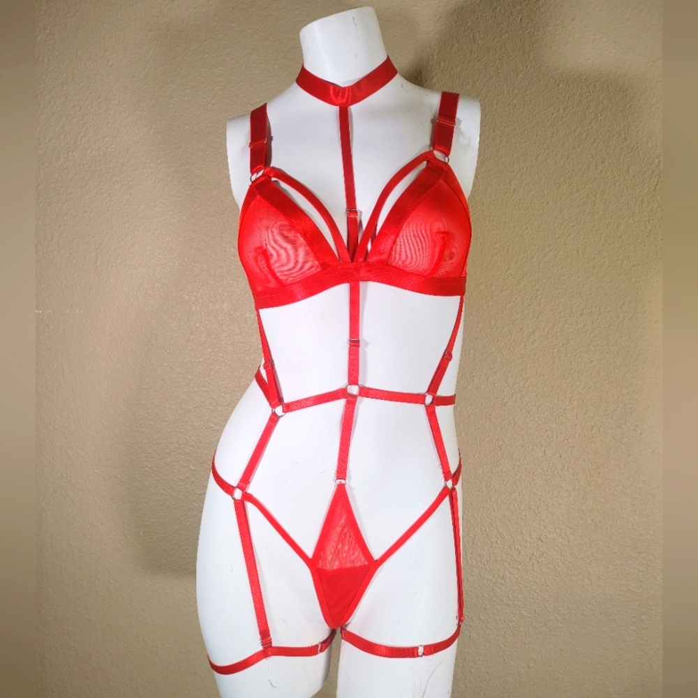 ʕ·ᴥ·ʔ My Boo Red Strappy Lingerie Set Small